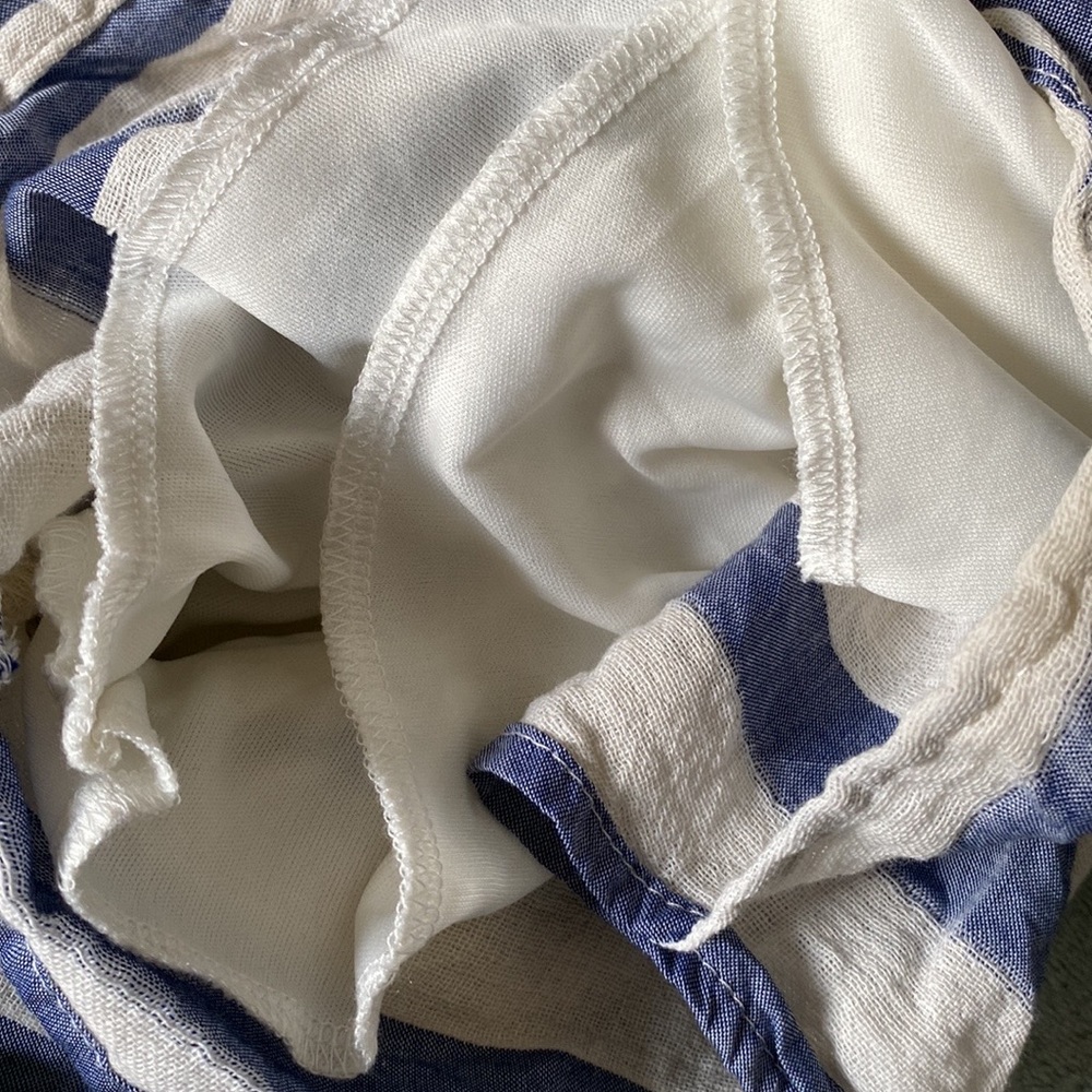 Boston Proper off shoulder ruffle romper with tassels striped chambray size: Sm - Picture 4 of 7
